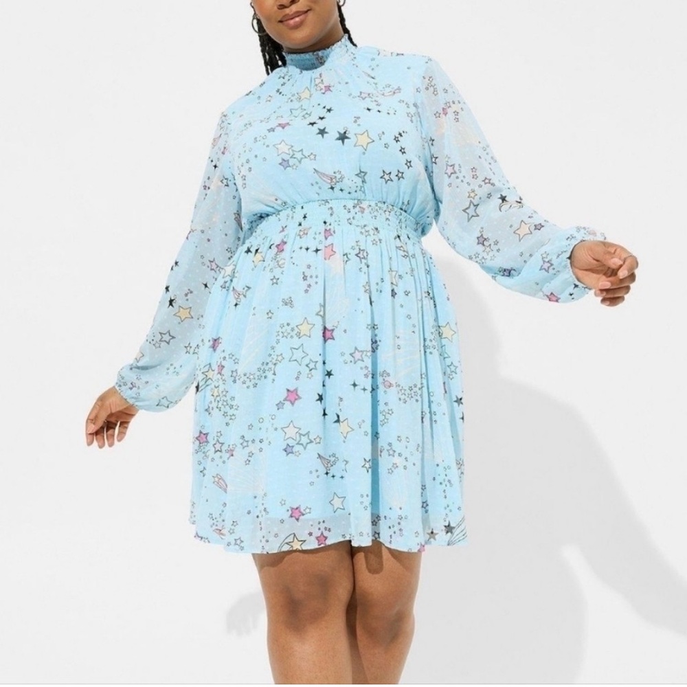 Torrid starry mock neck blue cosmic starry celestial fairy whimsical dress
